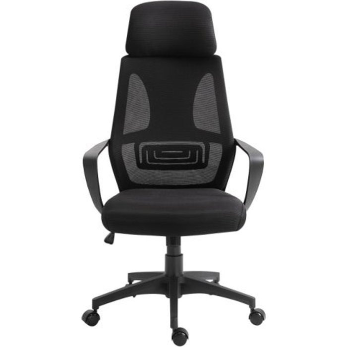 Silla de oficina ajustable con respaldo de malla negra, brazos– comfortxl