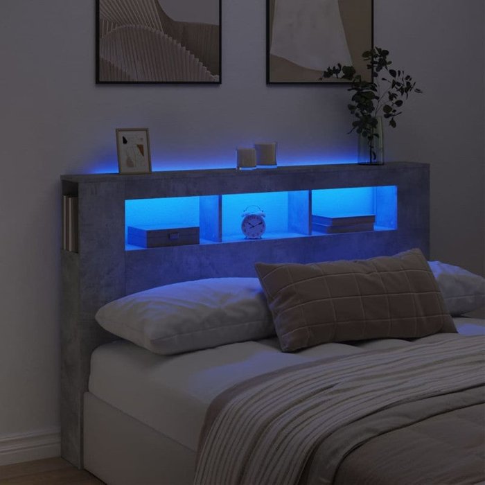 Vidaxl cabecero led madera ingeniería gris hormigón 160x18,5x103,5 cm