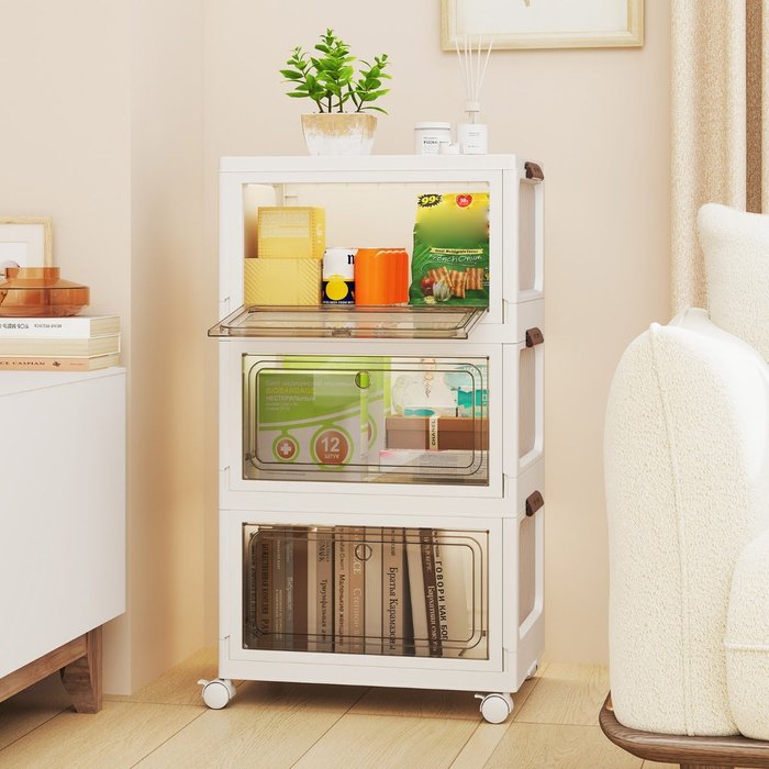 Set de 3 cajas de almacenaje apilables con tapa 105l - plegables con ruedas