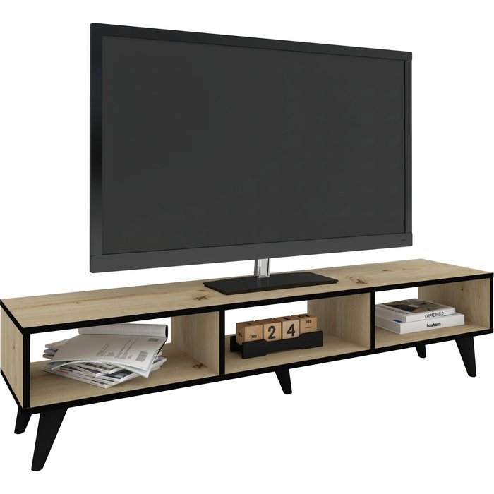 Mueble de tv haaus tirro v2, roble artisan/negro, 150 x 35 x 35 cm