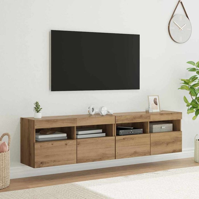 Muebles de tv de pared, 2 piezas, roble artesanal, 80 x 30 x 40 cm