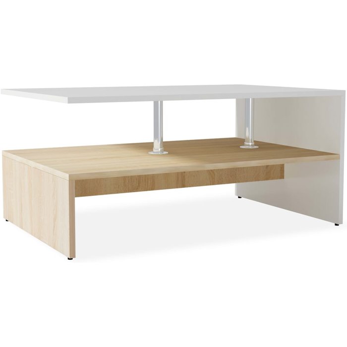Mesa de centro madera de ingeniería blanco y roble 90x59x42 cm - comfortxl