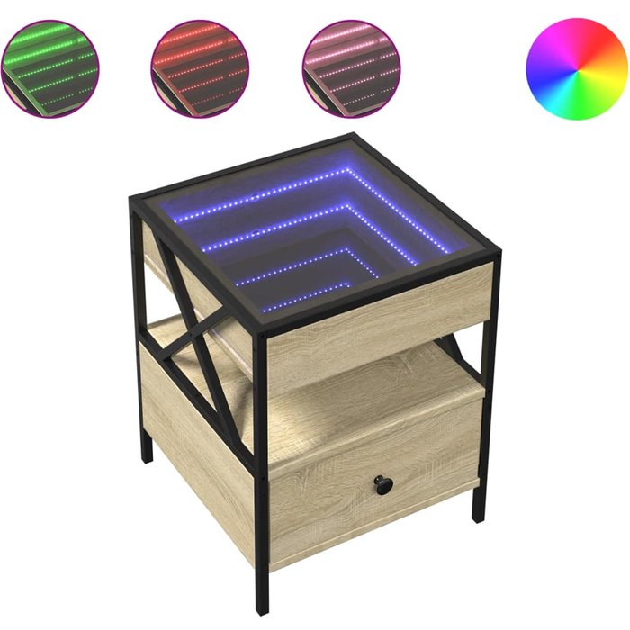 Mesita de noche con infinity led roble sonoma 40x40x51 cm - comfortxl