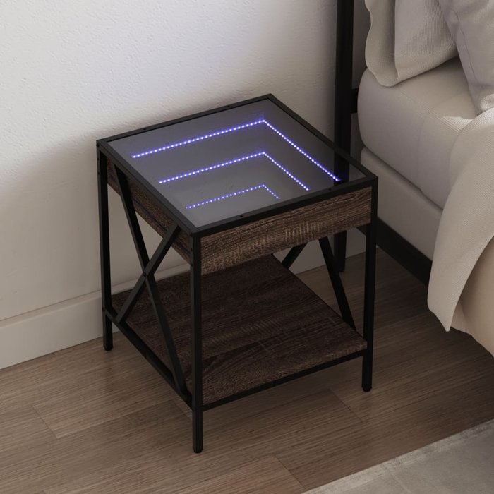 Mesita de noche con led infinity roble marrón 40x40x49 cm