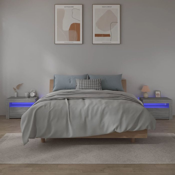 Mesitas de noche con led 2 unidades gris sonoma 60x35x40 cm