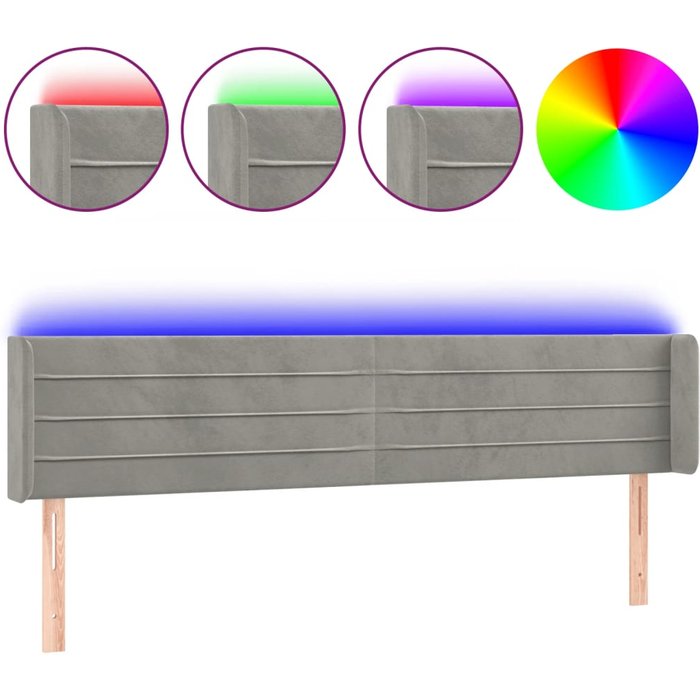 Cabecero con led de terciopelo gris claro 203x16x78/88 cm - comfortxl