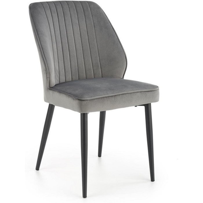 Silla de comedor de terciopelo gris con patas de metal negro galatee