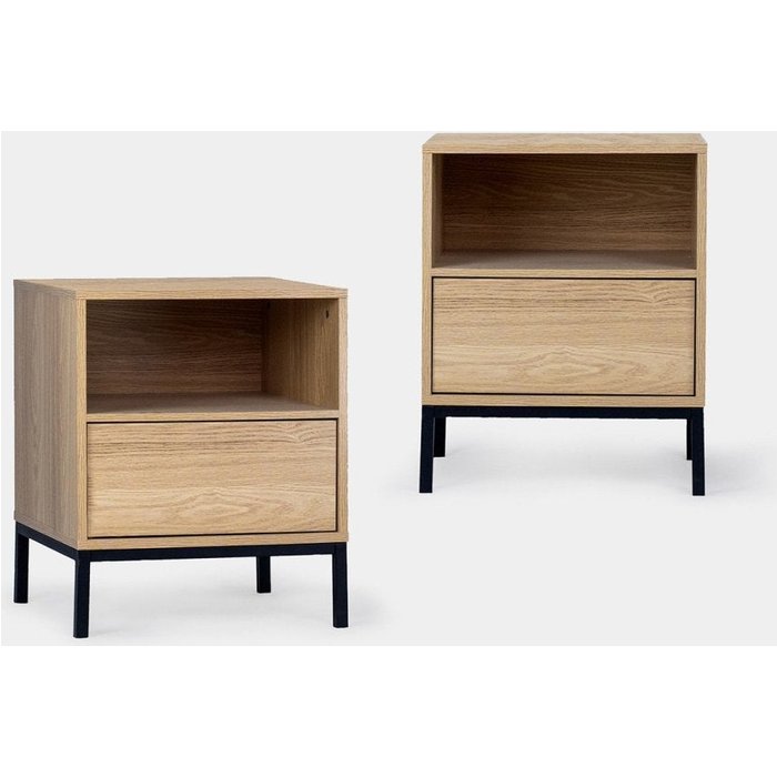 Pack 2 mesitas de noche efecto madera natural 45 x 55 cm