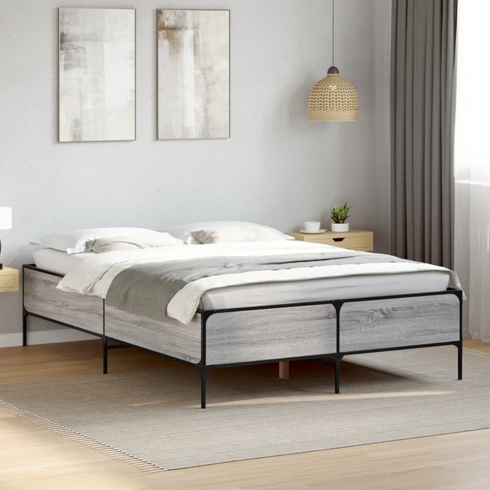 Vidaxl estructura cama madera ingeniería metal gris sonoma 160x200 cm