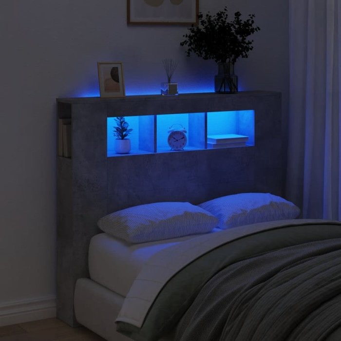 Vidaxl cabecero led madera ingeniería gris hormigón 120x18,5x103,5 cm