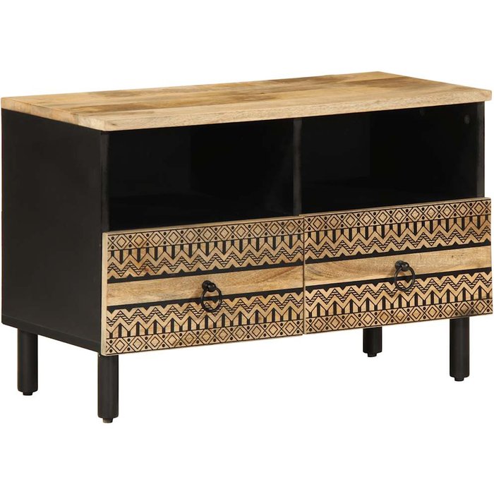 Mueble de tv negro 70x33,5x46 cm madera maciza de mango en bruto
