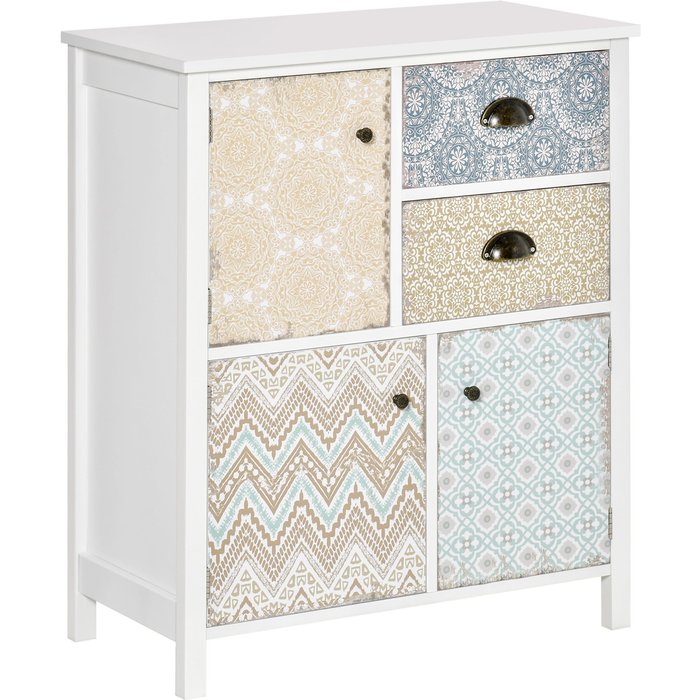 Cómoda bohemia 2 cajones 3 compartimentos anti-vuelco 68x34x80cm multicolor