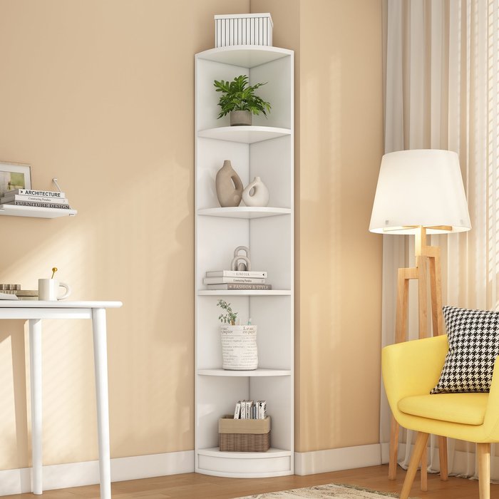 Librería de esquina 42x30x180 cm - 5 estantes - blanco