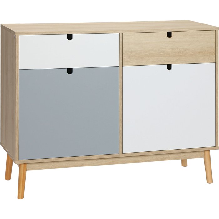 Aparador escandinavo 2 armarios 2 cajones patas madera 100x40x79,5cm blanco gris