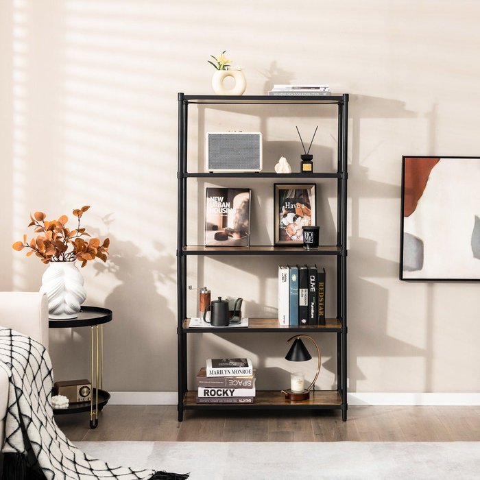 Estantería alta 5 niveles metal rústica 80x29x154 cm negro csw61540