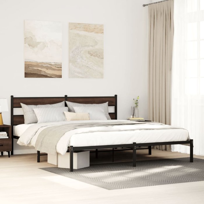 Estructura cama con cabecero sin colchón marrón roble 180x200cm vidaxl