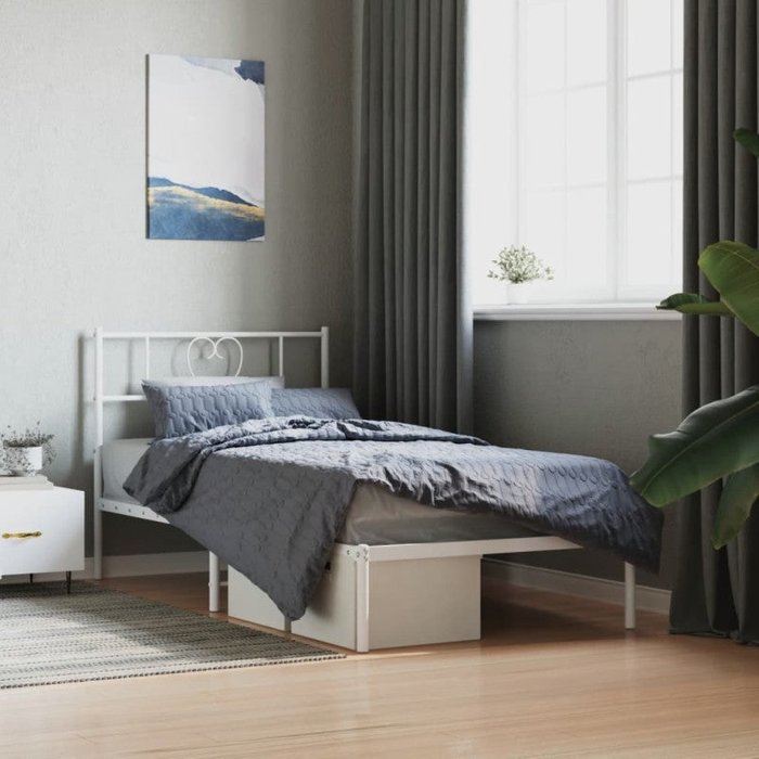Vidaxl estructura de cama de metal con cabecero blanco 90x200 cm