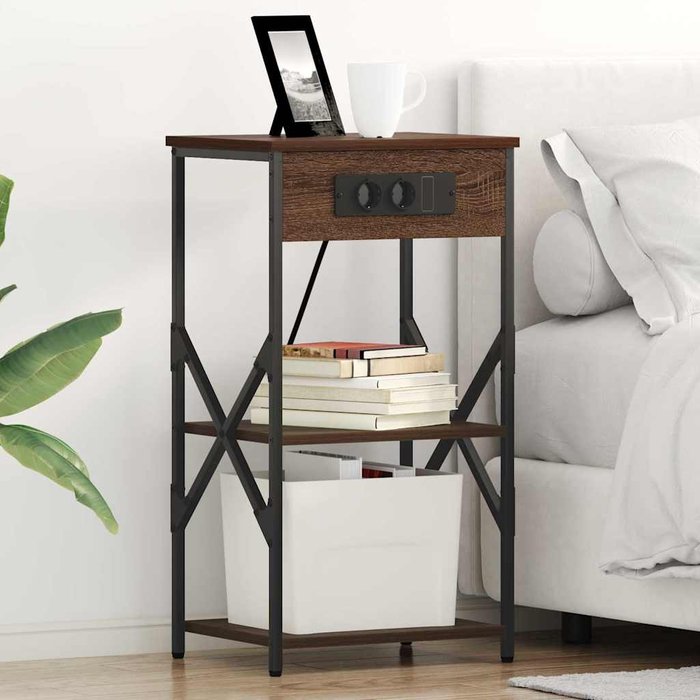 Mesita de noche con estante, 2 piezas, roble marrón, 41 x 31 x 76 cm