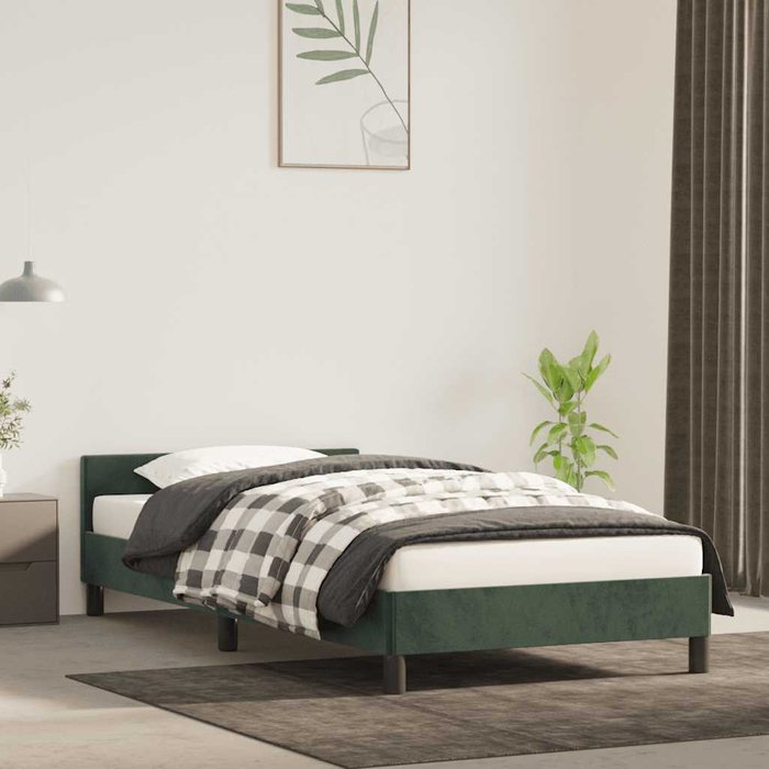 Estructura de cama sin colchón terciopelo verde oscuro 90x200cm