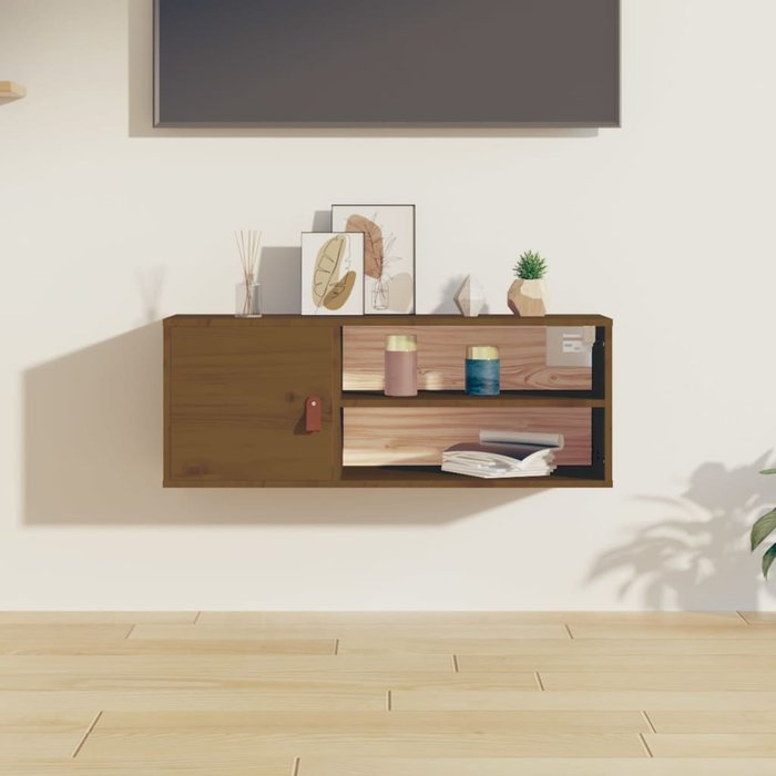 Mueble de pared marrón miel 80x30x30 cm madera maciza de pino