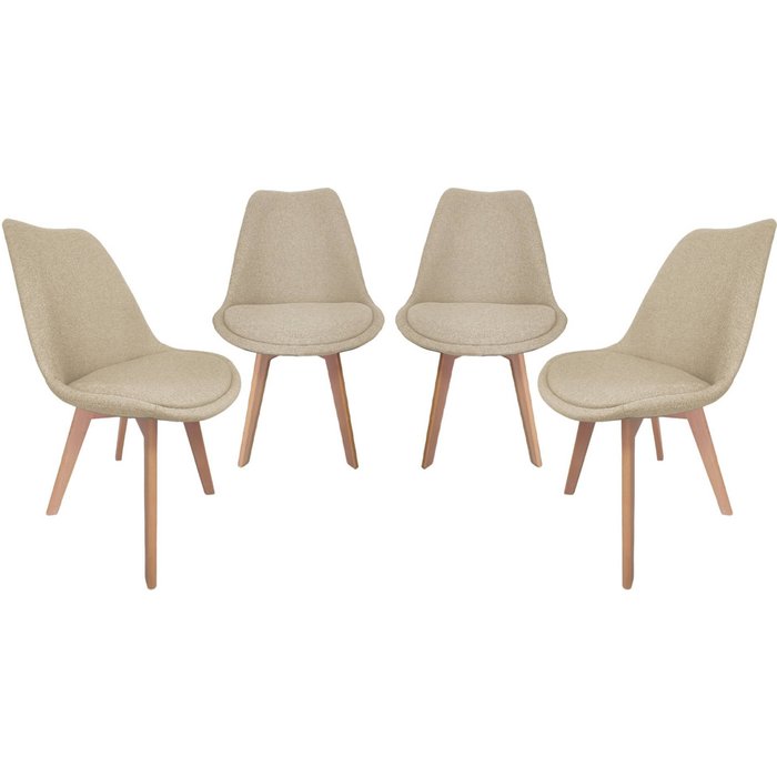 Silla escandinava de madera de haya y tela simple, set de 4 pardo - 49x55x81 cm
