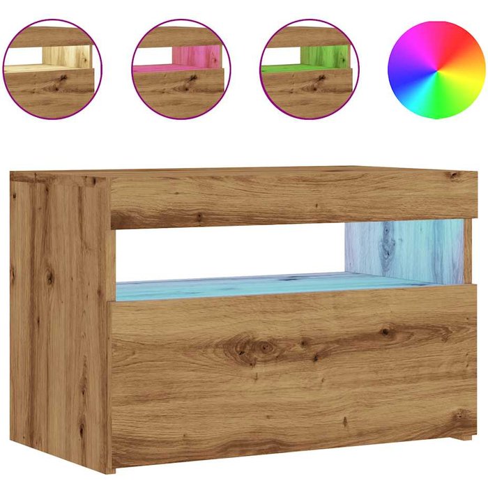 Mueble de tv luces led madera roble artisan 60x35x40 cm - comfortxl