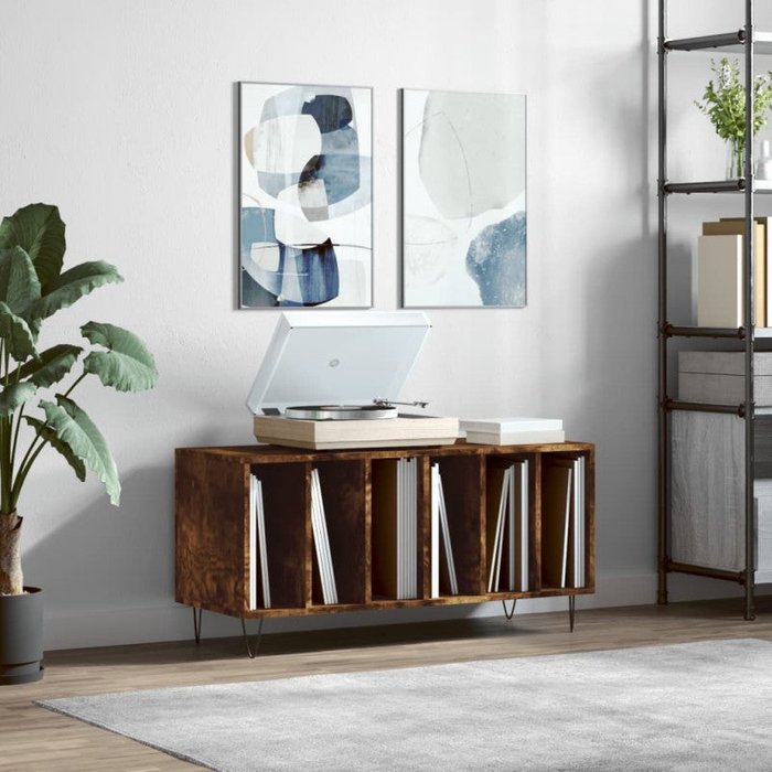 Mueble discos madera roble ahumado 100x38x48 cm unico / marrón