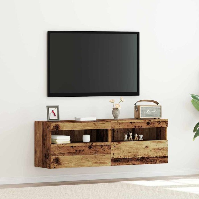 Mueble de tv de pared, 2 piezas, madera antigua, 60 x 30 x 40 cm
