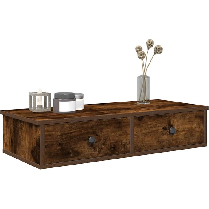 Estantería de pared con cajones, roble ahumado, madera de ingeniería.