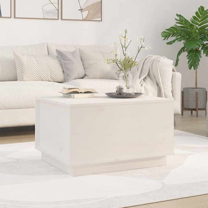 Mesa de centro blanca 60x50x35 cm madera maciza de pino - comfortxl