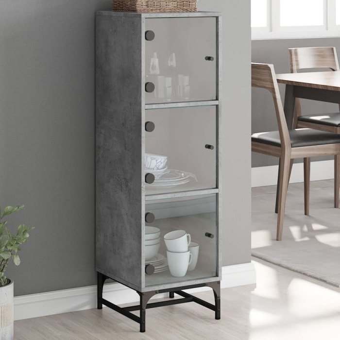Vidaxl aparador con puertas de vidrio gris hormigón 35x37x120 cm