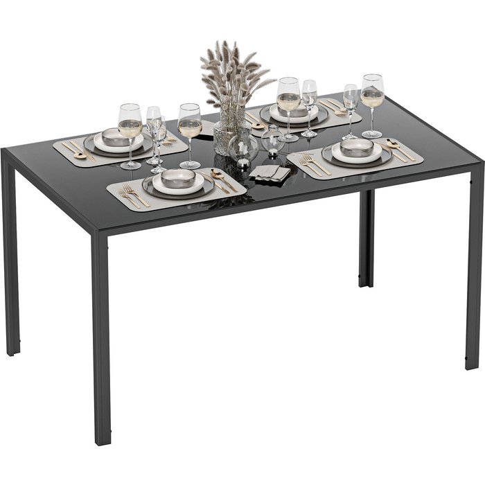 Mesa comedor cristal templado 6 personas 140x80cm patas metal negro