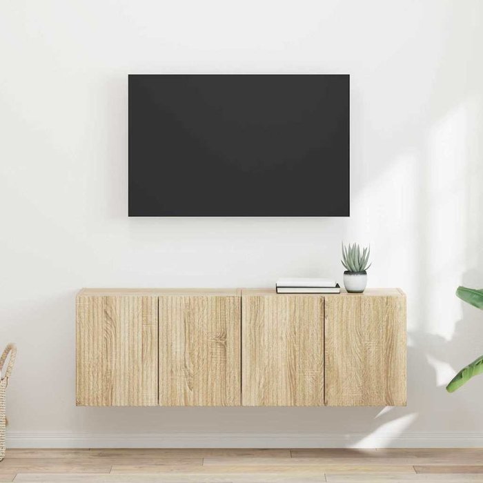 Mueble de tv de pared, 2 piezas, roble sonoma, 59,5 x 31 x 40 cm