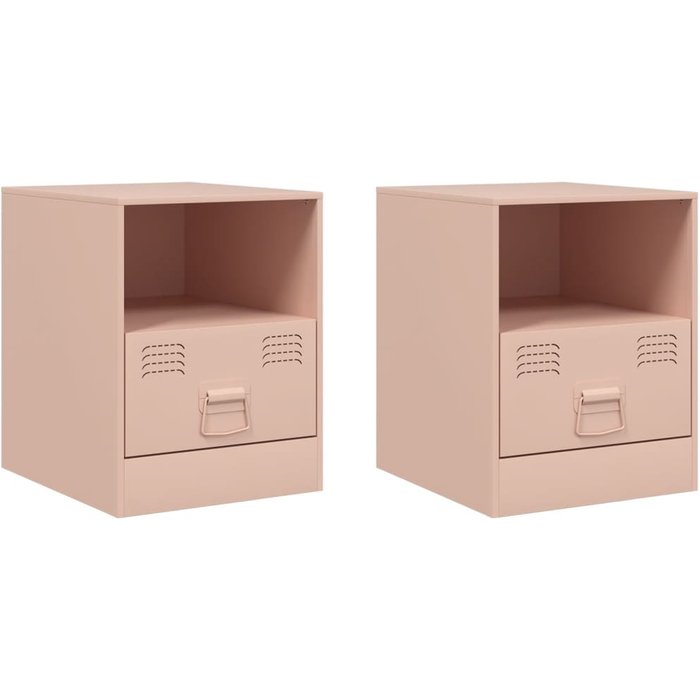 Pack 2 uds mesitas de noche | mesilla de noche acero rosa 34,5x39x44 cm cfw43093