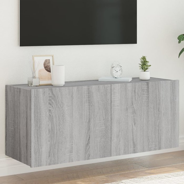 Maison exclusive - mueble de tv de pared con luces led gris sonoma 100x35x41 cm