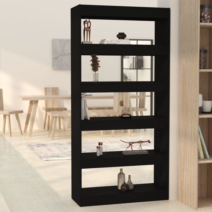 Librería/separador de ambientes aglomerado negro 80x30x166 cm