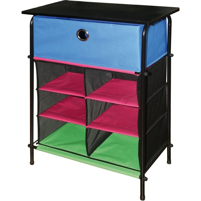 Cómoda de acero y tela de color con estantes y cajón baleno home rack
