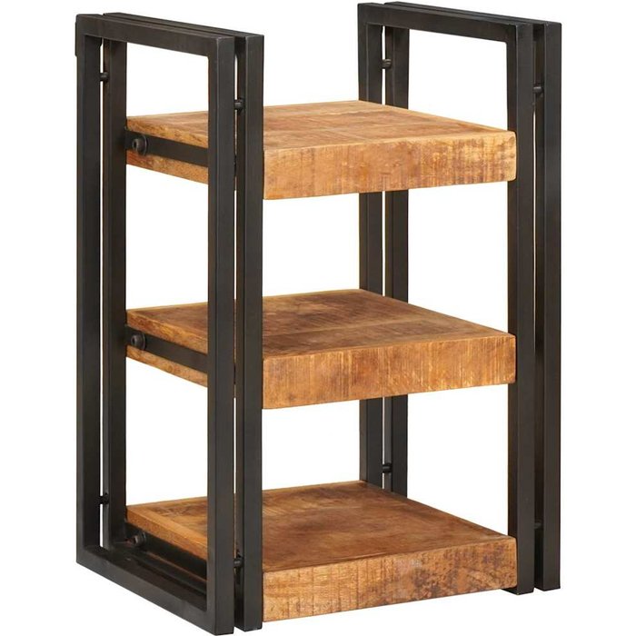 Mesita de noche marrón y negra de madera maciza de mango.