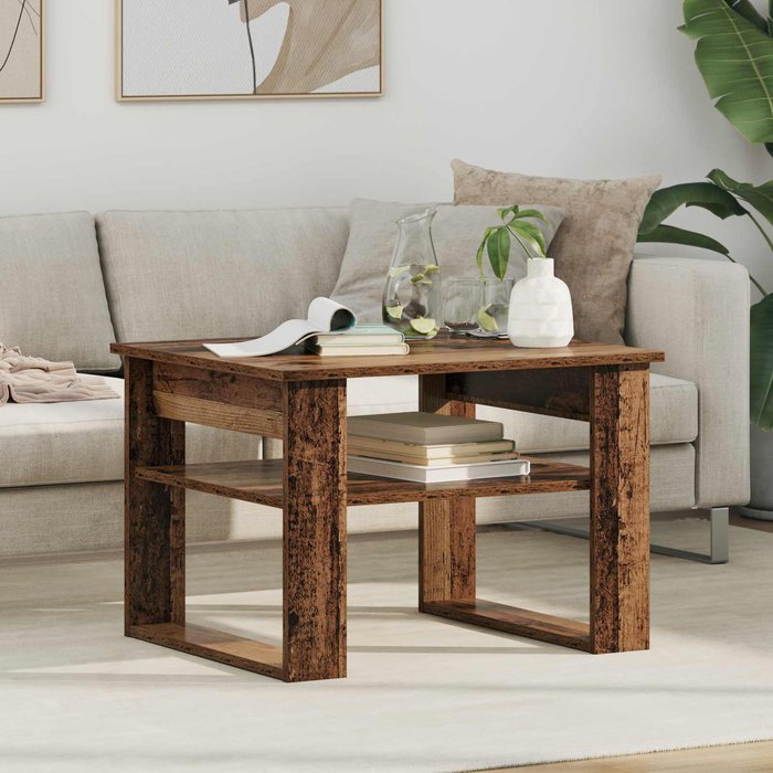 Mesa de centro, madera antigua, 64 x 54 x 44 cm, madera de ingeniería.