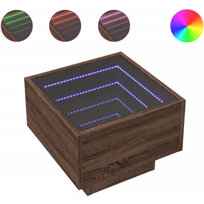 Mesa auxiliar con led, madera compuesta, roble marrón, 40x40x30cm - comfortxl