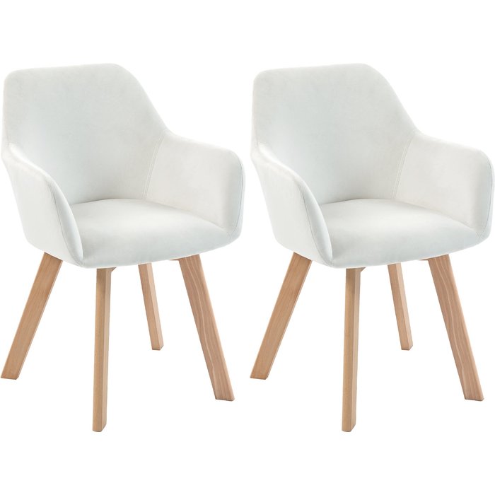 Conjunto 2 sillas comedor terciopelo crema con brazos 54x57x80cm 120kg