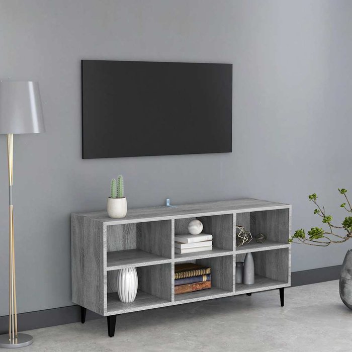 Mueble de tv con patas de metal gris sonoma, 103,5x30x50 cm
