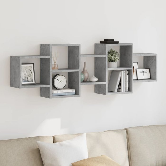 Estantería de pared gris hormigón de 129x18x42 cm, madera de ingeniería.