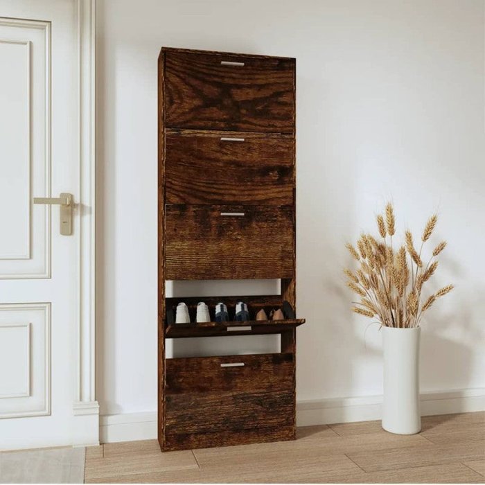 Vidaxl mueble zapatero madera contrachapada roble ahumado 59x17x169 cm