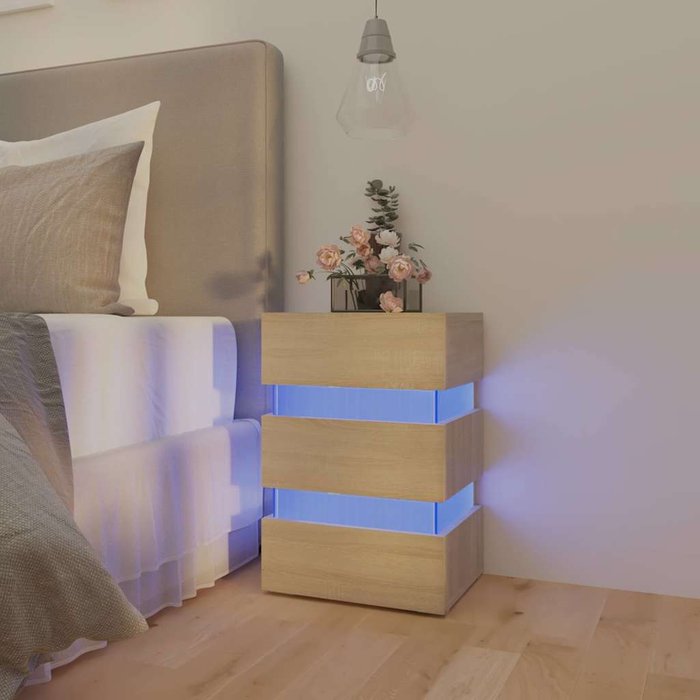 Mesita de noche luz led madera de ingeniería sonoma 45x35x67 cm vidaxl