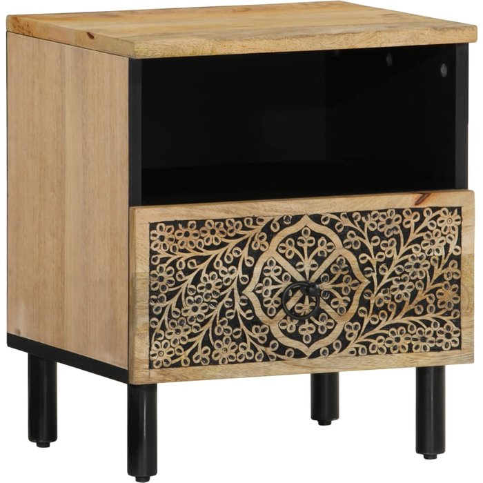 Mesita de noche,mesilla de noche de madera maciza de mango 40x33x46 cm cfw71196