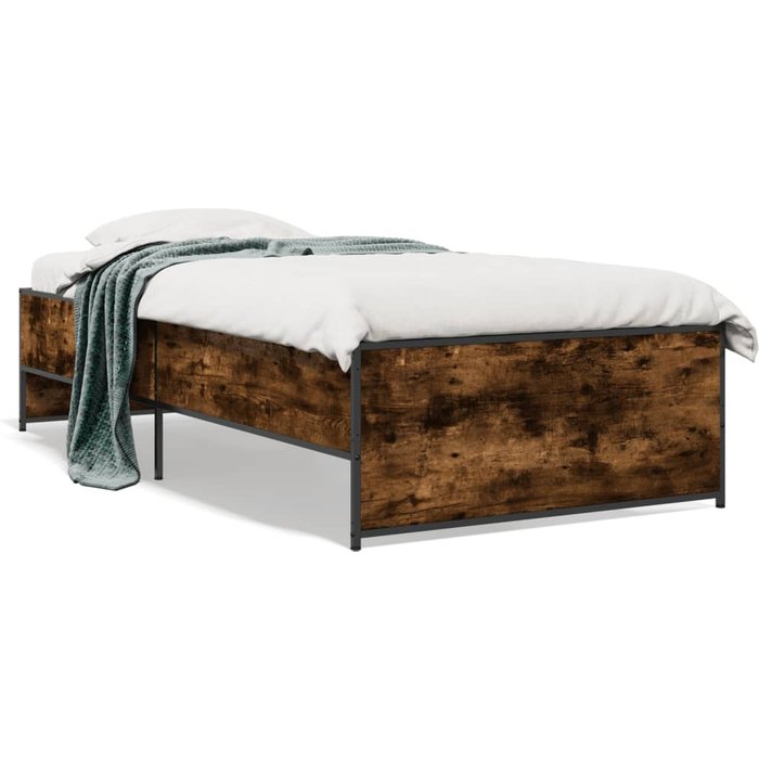 Vidaxl estructura cama madera ingeniería metal roble humo 100x200 cm