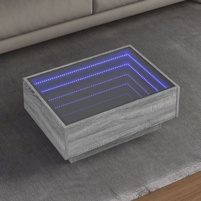 Mesa de centro y led madera ingeniería gris sonoma 70x50x30 cm vidaxl