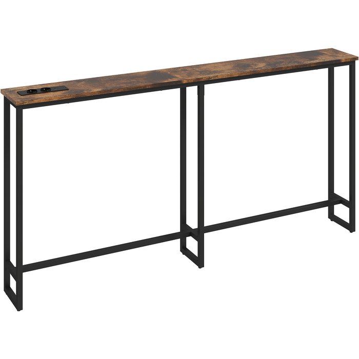 Mesa consola homcom melamina de madera, acero marrón rústico 160x20x80 cm
