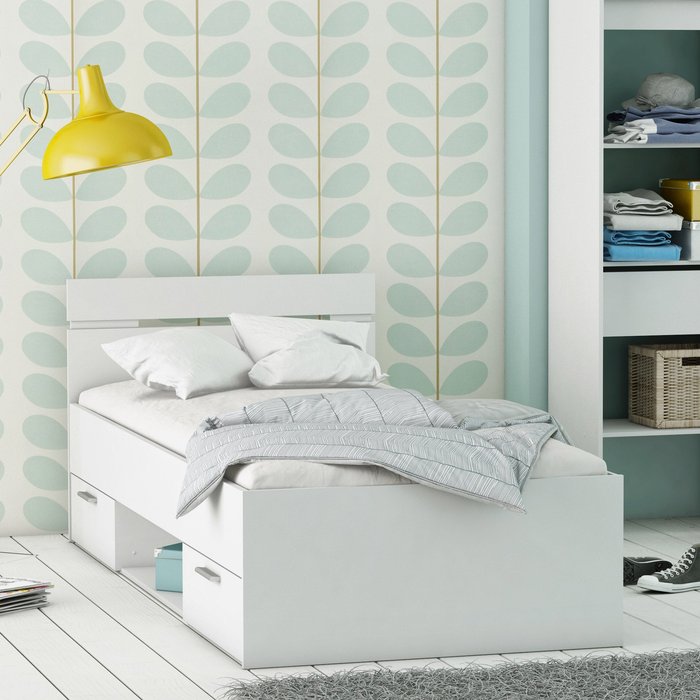 Cama 2 cajones michigan blanco perla 90x200